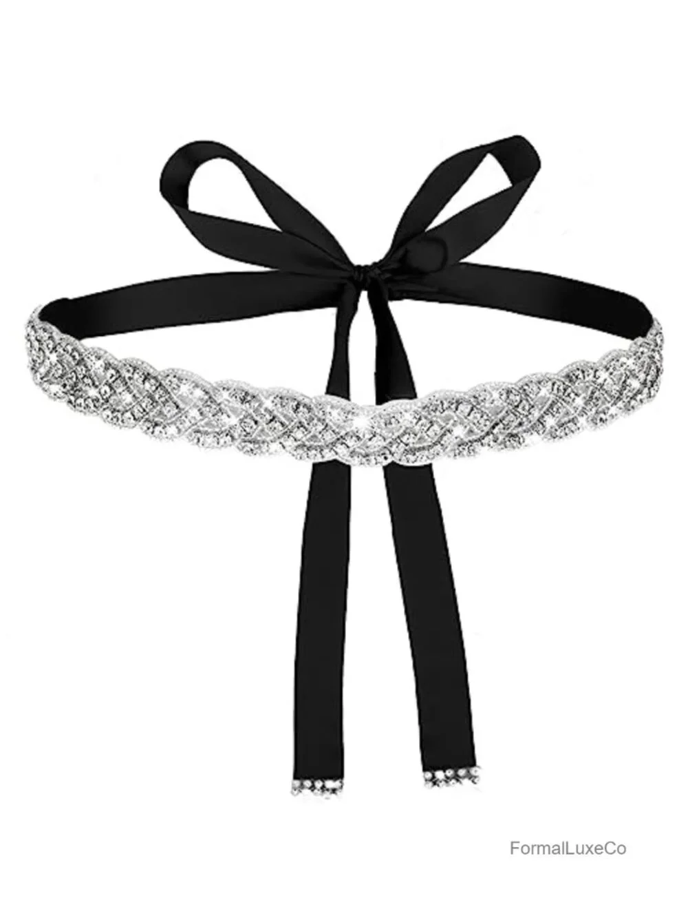Handcrafted Rhinestone Glitter Ribbon Waist Belt for Women Bridal Wedding